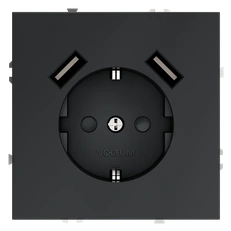 Изображение Розетка USB А+А с заземлением и шторками Voltum S70, графит (механизм + накладка)