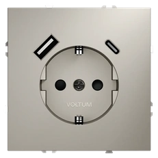 Изображение Розетка встраиваемая VOLTUM S70 с заземлением и защитными шторками 16А с USB А+С (кашемир)