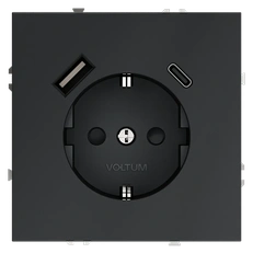 Изображение Розетка USB А+С с заземлением и шторками Voltum S70, графит (механизм + накладка)
